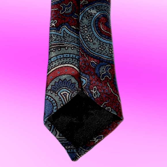 André Valetino Vintage Tie Red & Blue Silk Ornate Paisley Necktie - Picture 10 of 14